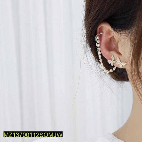 Singal ear butterflly  metal chain tassel stud ear rings 