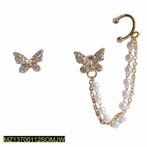 Singal ear butterflly  metal chain tassel stud ear rings 