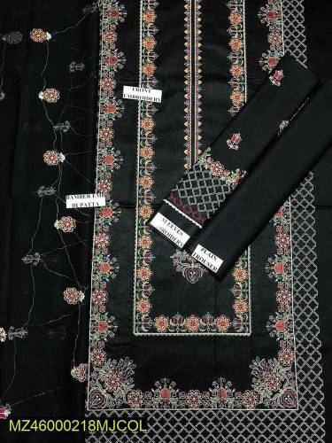  3 Pcs Women's Unstitched Lawn Embroidered Suit