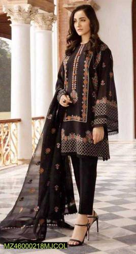  3 Pcs Women's Unstitched Lawn Embroidered Suit