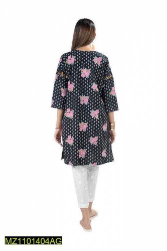 allover printed top with embroidered neckline dress 