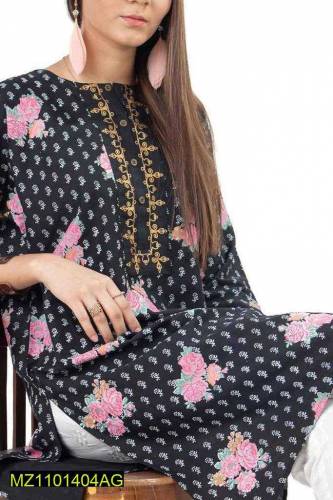 allover printed top with embroidered neckline dress 
