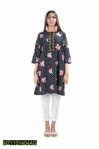 allover printed top with embroidered neckline dress 