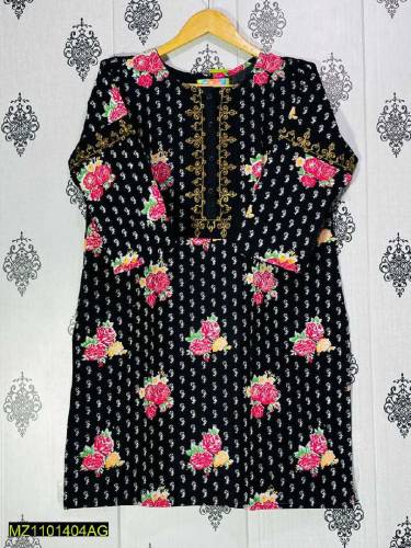 allover printed top with embroidered neckline dress 