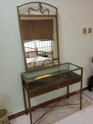 king size double bed with metress sidetable dressing table, mirror