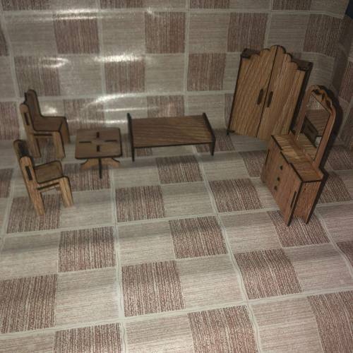 Toy bed and chair set, complete set for dolls, Play furniture set