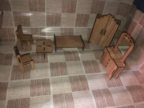 Toy bed and chair set, complete set for dolls, Play furniture set
