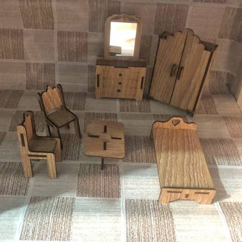 Toy bed and chair set, complete set for dolls, Play furniture set