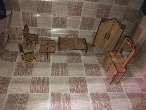 Toy bed and chair set, complete set for dolls, Play furniture set