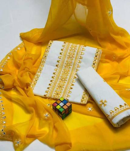3 Pcs Women's Unstitched Cotton Embroidered Suit