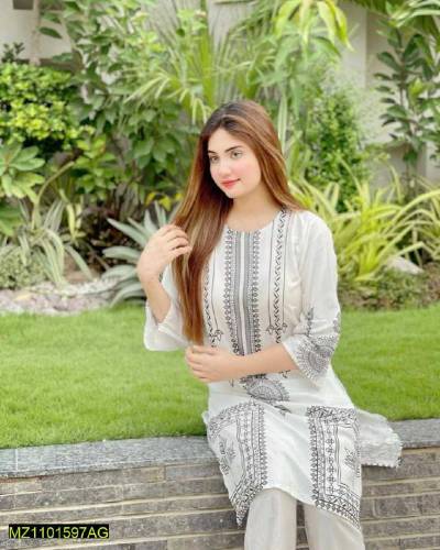 2 pcs women unstitched linen print suit 