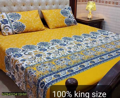 3 Pcs Cotton Printed Double Bedsheets