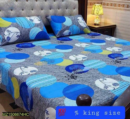 3 Pcs Cotton Printed Double Bedsheets