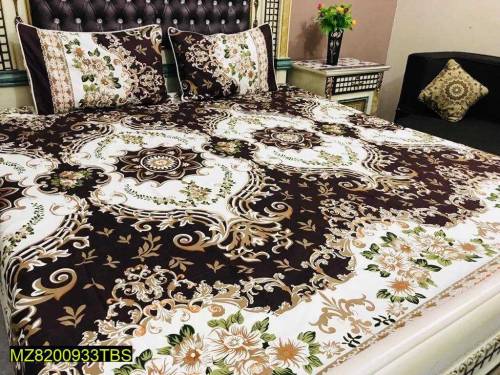 3 Pcs Cotton Printed Double Bedsheets