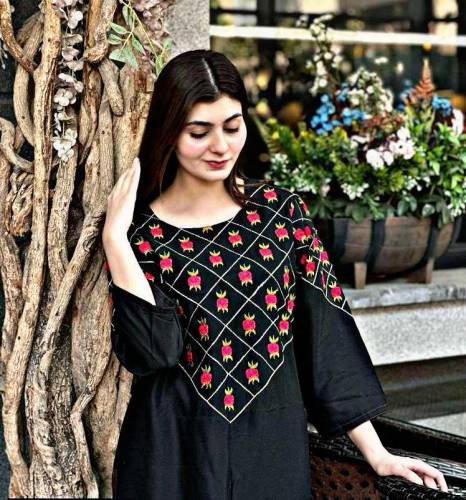 2 Pcs Women's Stitches Arabic Lawn Printed Suit 