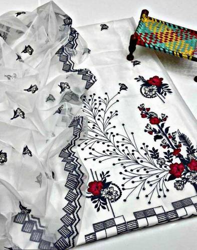 2 Pcs Unstitched Khaddi Net Embroidered Suit 
