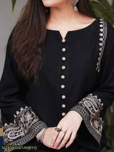 2 Pcs Women's Stitches Linen Printed Suit 