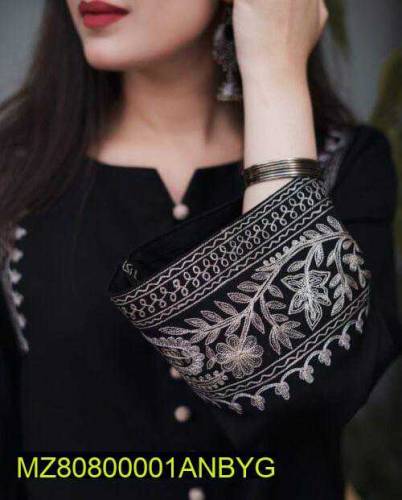 2 Pcs Women's Stitches Linen Printed Suit 