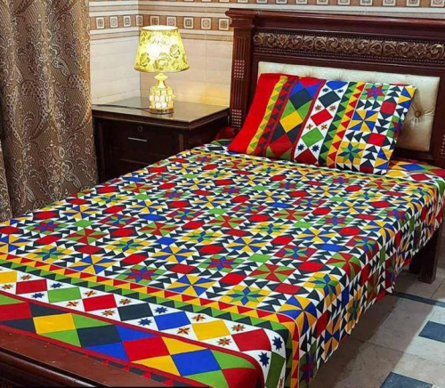 2 Pcs Cotton Printed Single Bedsheet