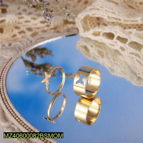 4 pc Golden And Black Butterfly couple rings.