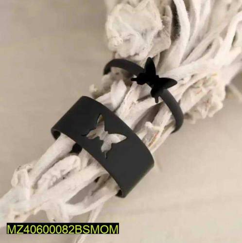 4 pc Golden And Black Butterfly couple rings.