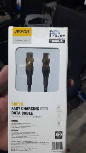 Aspor A153 240W LED Light Type-C to Type-C PD Fast Charging Cable – 1.