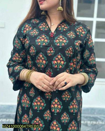 2 Pcs Women's Stitched Linen Block Printed Suit