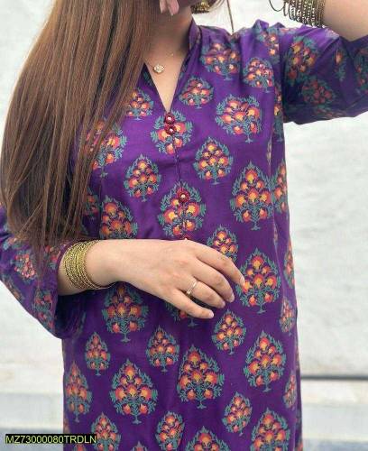 2 Pcs Women's Stitched Linen Block Printed Suit
