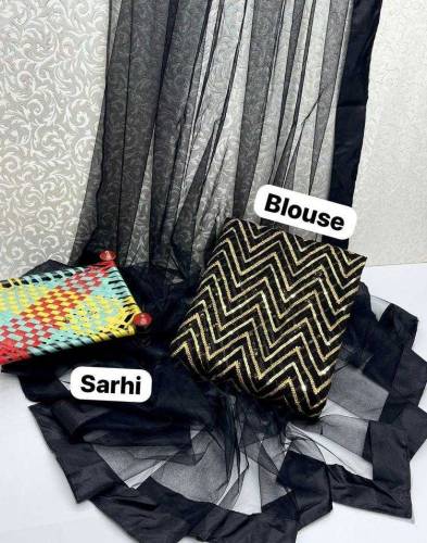 2 Pcs Women's Unstitched Chiffon Embroidered Saree