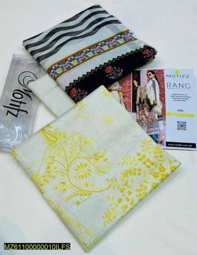3 pcs women's unstitched lawn parented shirt 