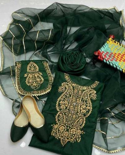 3 Pcs Women's Unstitched Organza Embroidered Suit