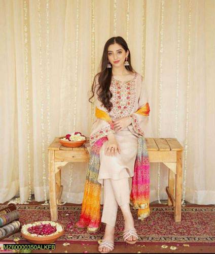 3 Pcs Women's Stitched Lawn Embroidered Suit