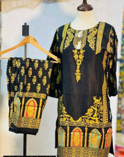*3D Block Printed 2 Pcs Stitched Suit*