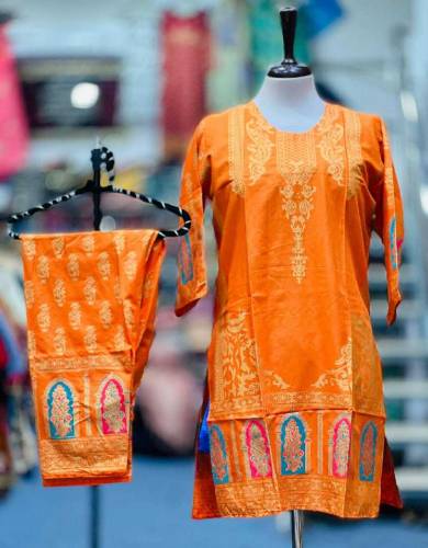 *3D Block Printed 2 Pcs Stitched Suit*