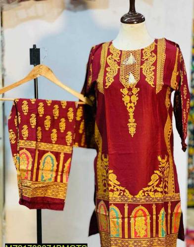 *3D Block Printed 2 Pcs Stitched Suit*
