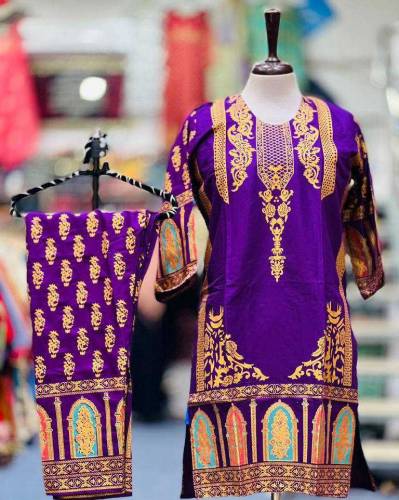*3D Block Printed 2 Pcs Stitched Suit*