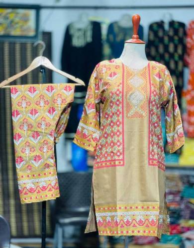 *3D Block Printed 2 Pcs Stitched Suit*
