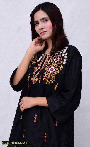 : 2 Pcs Women's Stitched Linen Embroidered Frock Suit