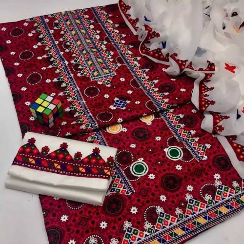 3 Pcs Womens Unstitched Lawn Embroidered Suit
