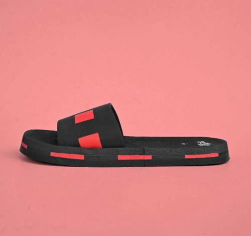 Black Camel Box Style Slides Red slipper 