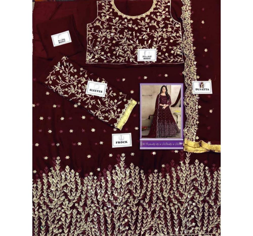 3 Pce women unstitched chiffon Embroidered Maxi