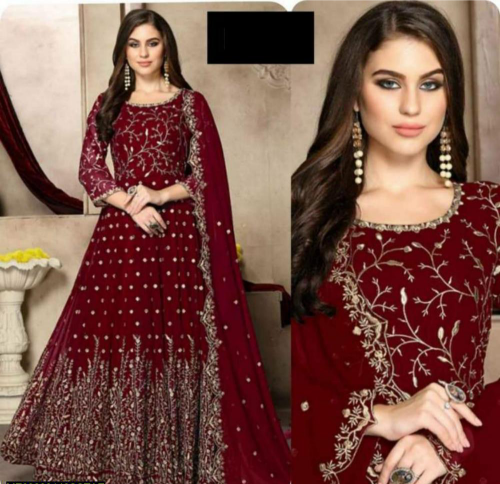 3 Pce women unstitched chiffon Embroidered Maxi