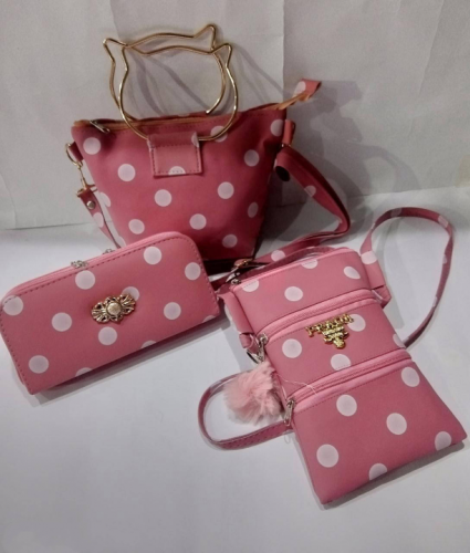 3 Pcs Pink Polka Dot Purse Set 