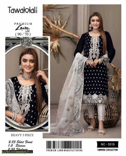 3 PCS woman unstitched lown embroidery suit
