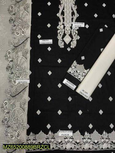 3 PCS woman unstitched lown embroidery suit
