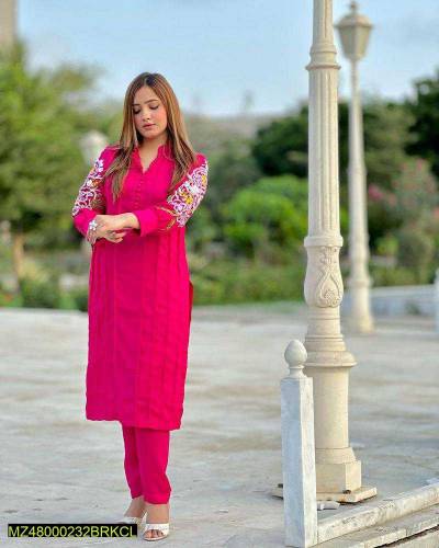 2 Pcs Women's Stitches Arabic Lawn Embroidered Suit 