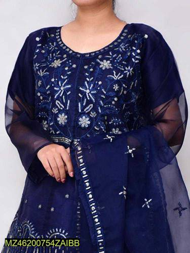 3 pic women's Stitched organza embroidered suit
