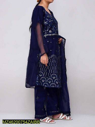 3 pic women's Stitched organza embroidered suit