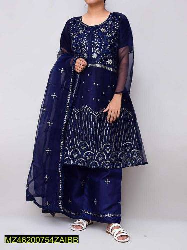 3 pic women's Stitched organza embroidered suit