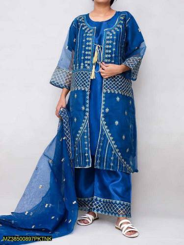 4 pce women stltched fancy organza embroiled sult